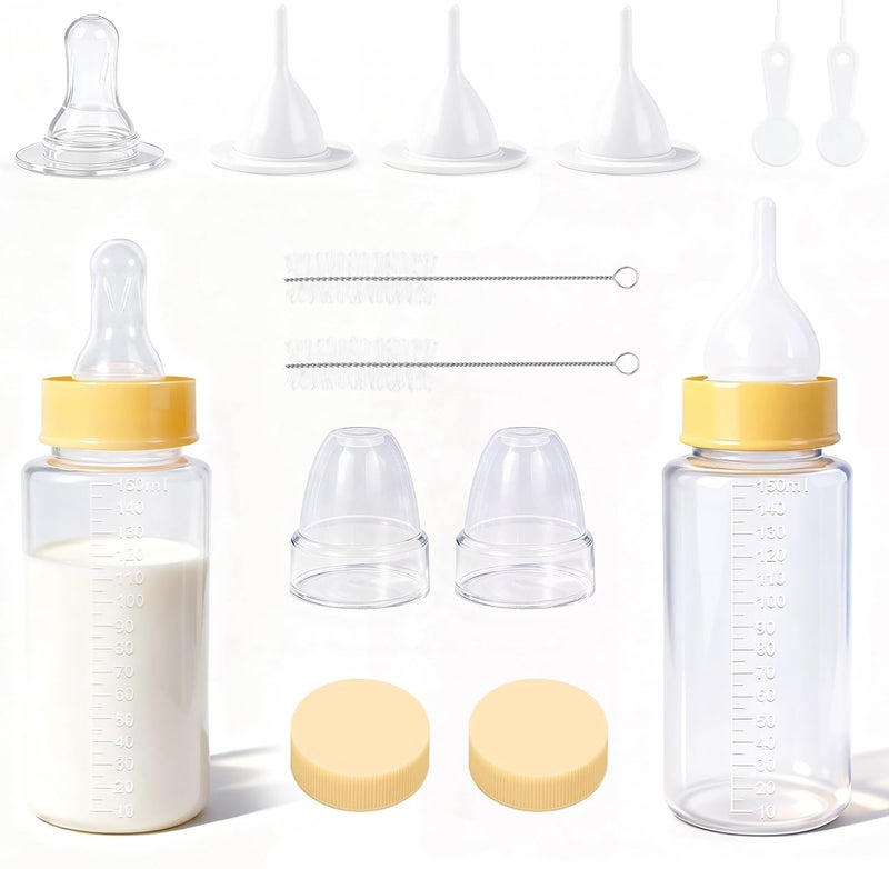 DEMORA Kitten Bottle Feeding Kit, Graduated Nursing Feeding Bottles for Pet Kitten Puppy Hamster Rabbit with Two Kinds of Replaceable Nipples Feeder (Clear, 5 oz) - Image 1